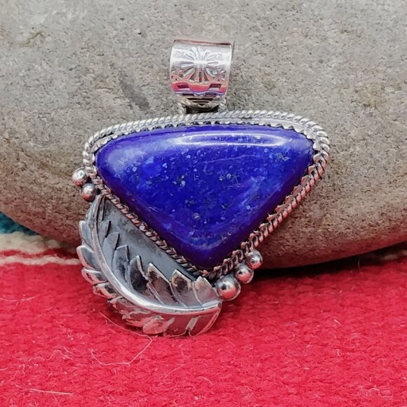 Southwest Style Lapis Lazuli Sterling Silver Pendant Unisex - Picture 1 of 5